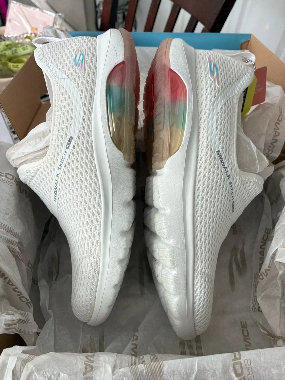 Skechers White Slip-On Sneakers with Rainbow Heel Bubble